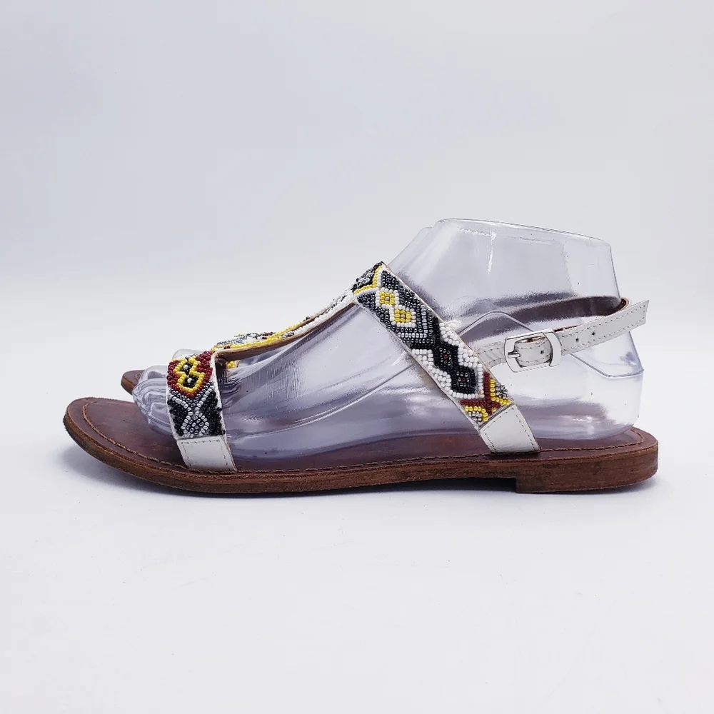 Freebird By Steven Juno Flat‎ Sandal Beaded TStrap Slingback Womens Size 39 8.5